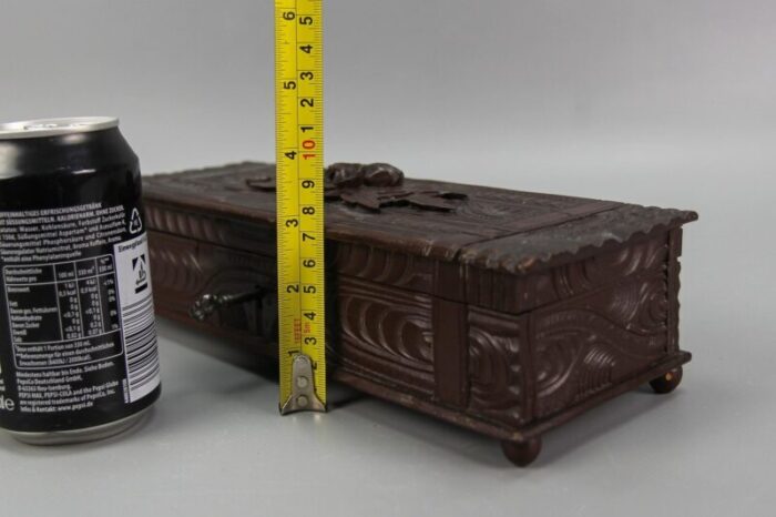 antique swiss black forest dark brown carved wood glove box ca 1900s 20