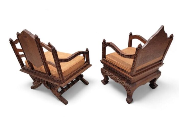 antique thai howdah hand carved rosewood ornate saddle chairs set of 2 6022