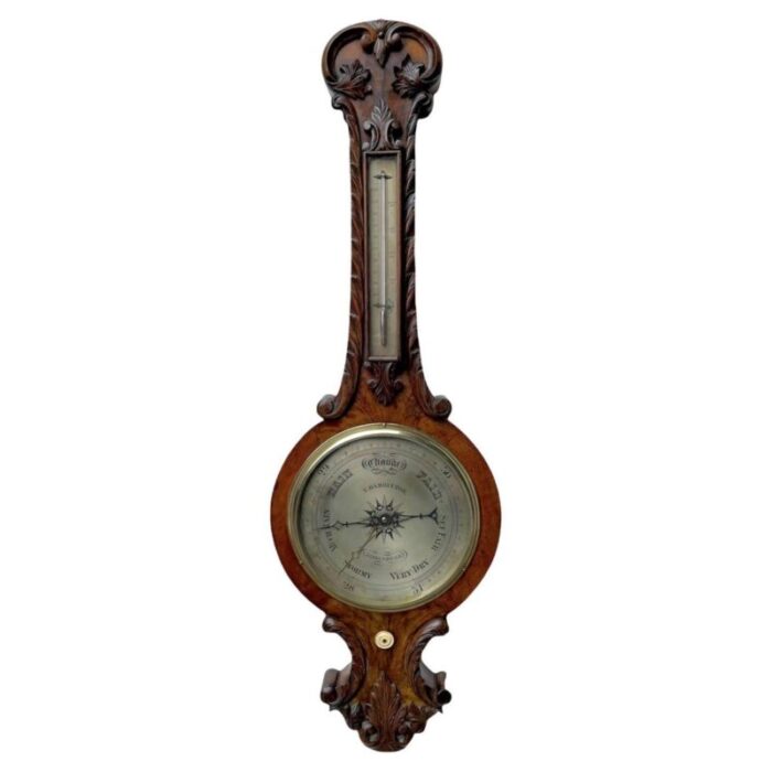 antique victorian carved burr walnut banjo barometer 1