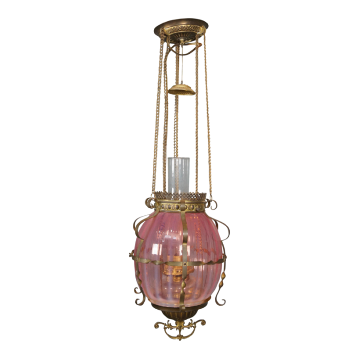 antique victorian cranberry glass parlor oil lamp pendant 4219