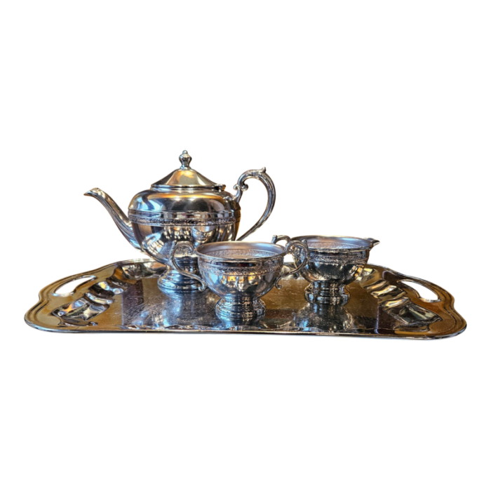 antique warren plate silver plated tea set 5 pieces 1064