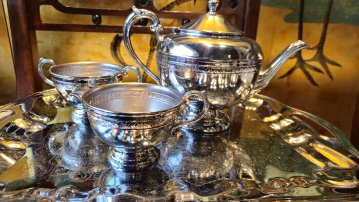 antique warren plate silver plated tea set 5 pieces 1640