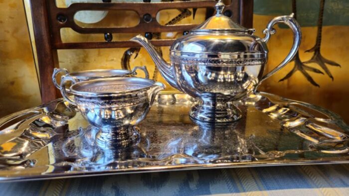 antique warren plate silver plated tea set 5 pieces 3996