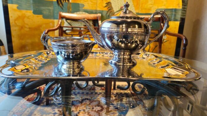 antique warren plate silver plated tea set 5 pieces 7906