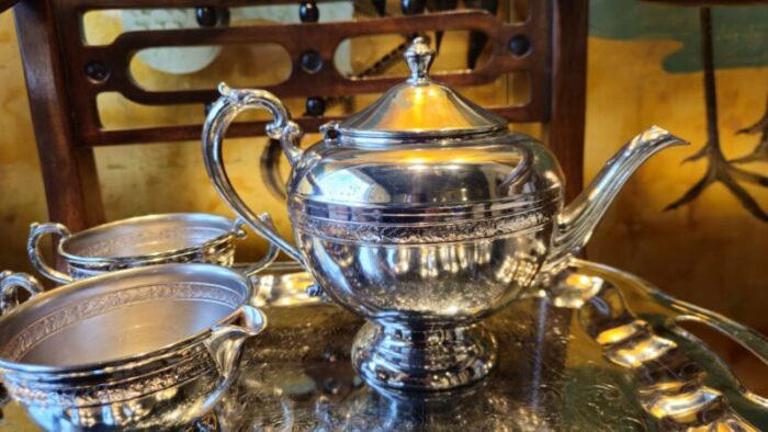 antique warren plate silver plated tea set 5 pieces 7907