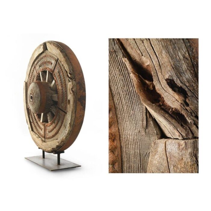 antique wooden wheel on iron foot 2