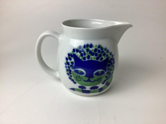 arabia kissa cat pitcher mid century blue and green cat 5024