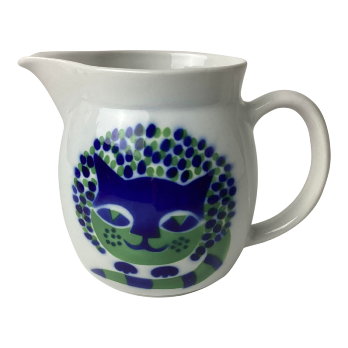 arabia kissa cat pitcher mid century blue and green cat 8911