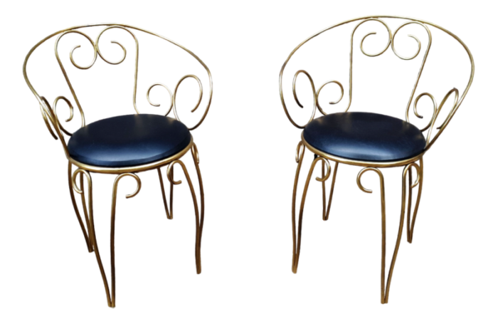 armchairs with brass scrolls 1960s set of 2 0960