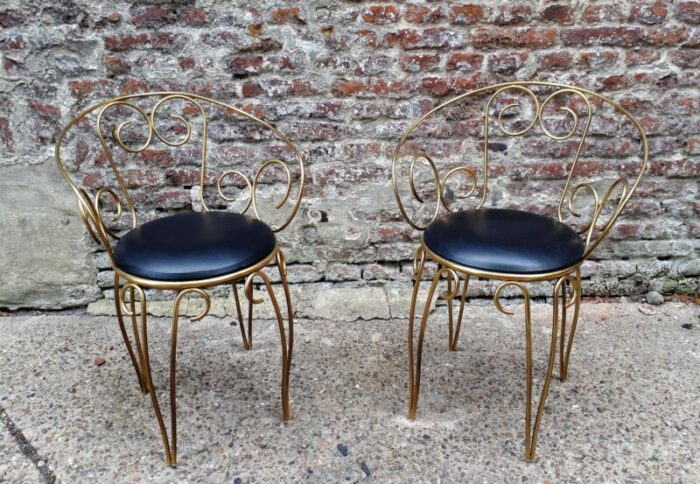 armchairs with brass scrolls 1960s set of 2 8941