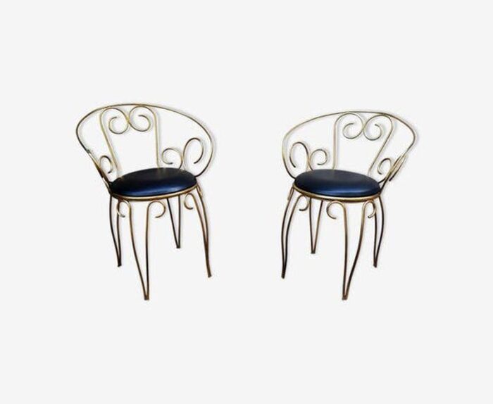 armchairs with brass scrolls 1960s set of 2 9923