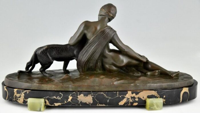 art deco bronze sculpture of woman with panther by c charles 1930 4