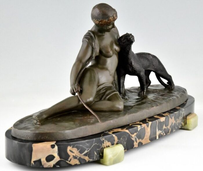 art deco bronze sculpture of woman with panther by c charles 1930 5