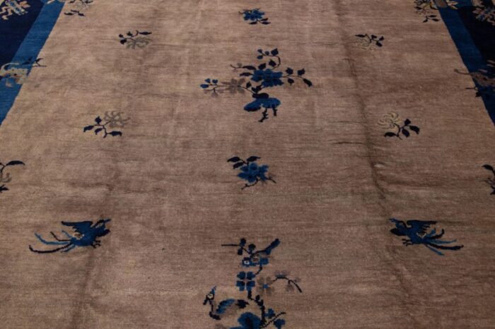 art deco chinese floral designed wool rug antique handmade in light brown 2336