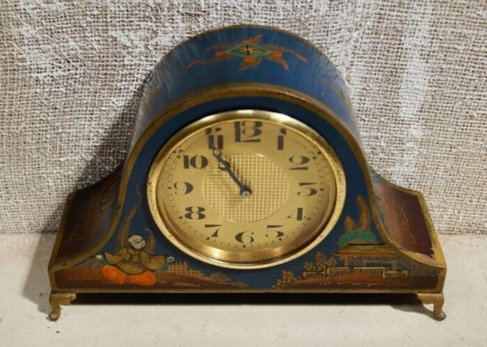 art deco chinoiserie blue mantel clock 2