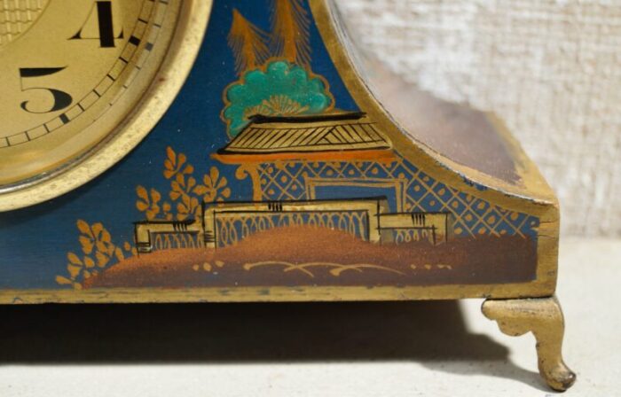 art deco chinoiserie blue mantel clock 5