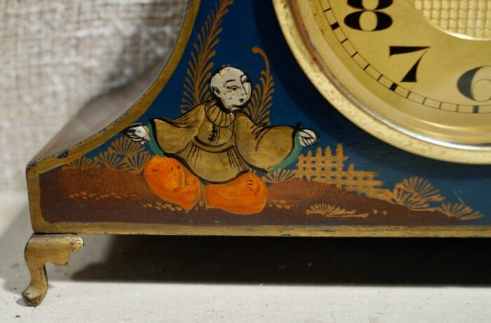 art deco chinoiserie blue mantel clock 6