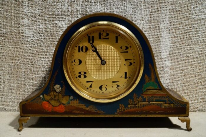 art deco chinoiserie blue mantel clock 8