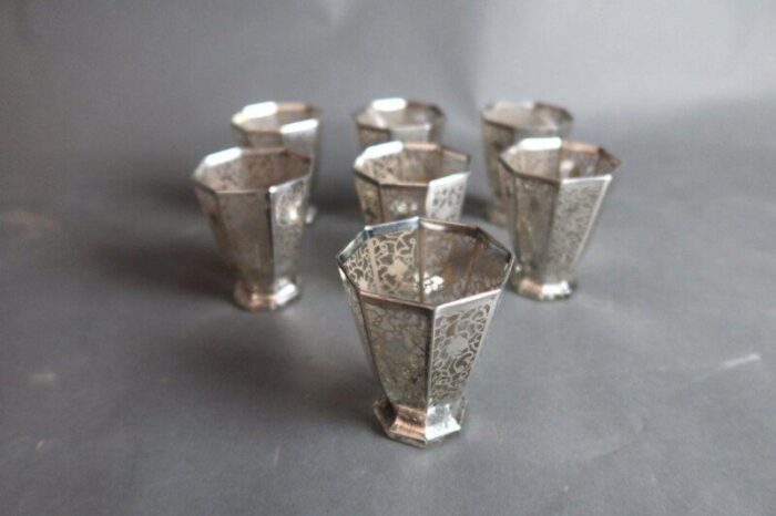 art deco glasses and carafe in glass and silver set of 8 7