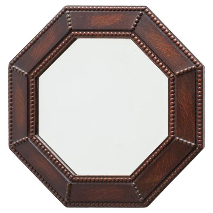 art deco octagonal wall hanging beveled mirror in oak 1930 1