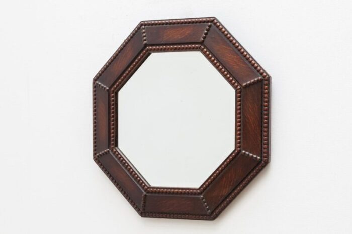 art deco octagonal wall hanging beveled mirror in oak 1930 3