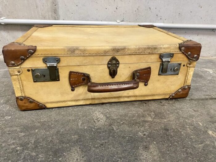 art deco parchment leather suitcase with rivets 1