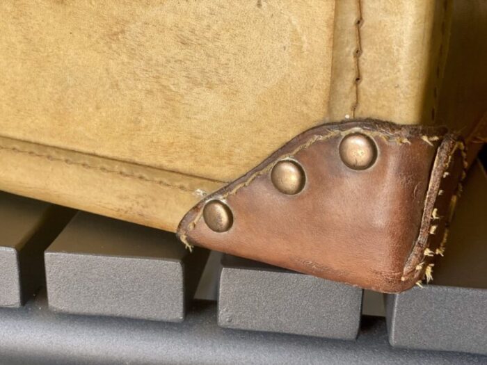 art deco parchment leather suitcase with rivets 12