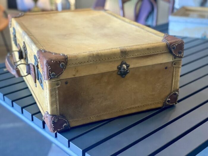 art deco parchment leather suitcase with rivets 14