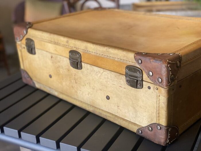 art deco parchment leather suitcase with rivets 15