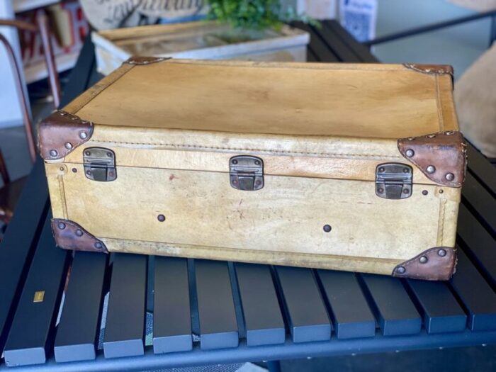 art deco parchment leather suitcase with rivets 16