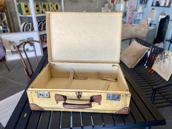 art deco parchment leather suitcase with rivets 17