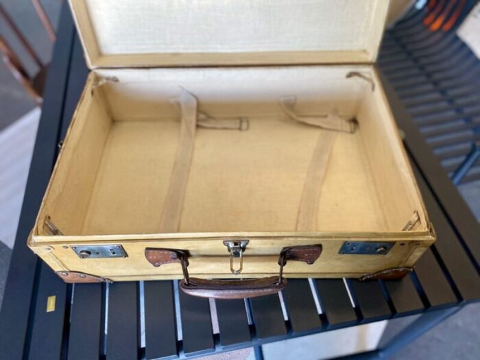 art deco parchment leather suitcase with rivets 18