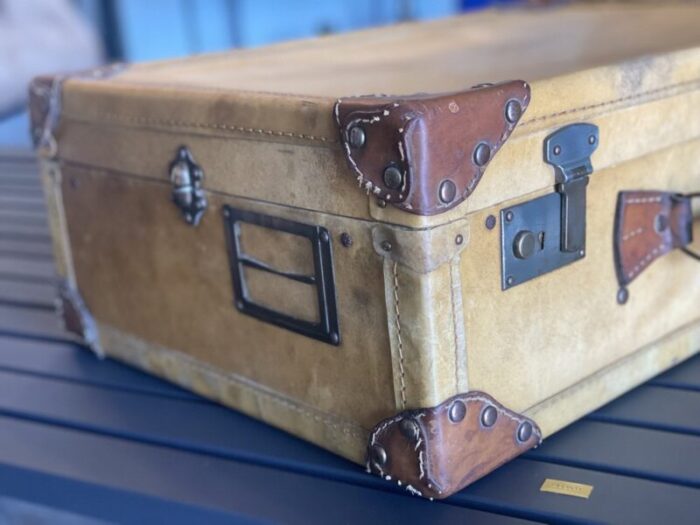 art deco parchment leather suitcase with rivets 5