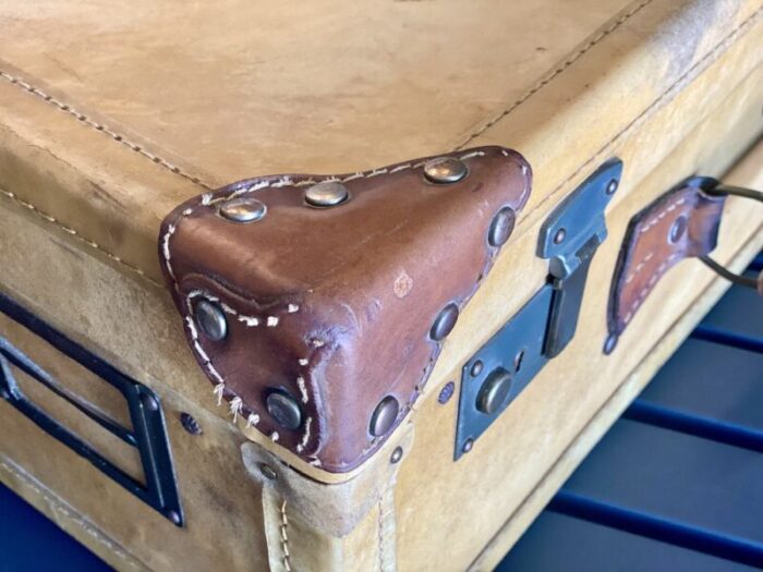 art deco parchment leather suitcase with rivets 7