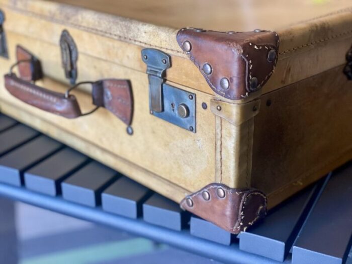 art deco parchment leather suitcase with rivets 8