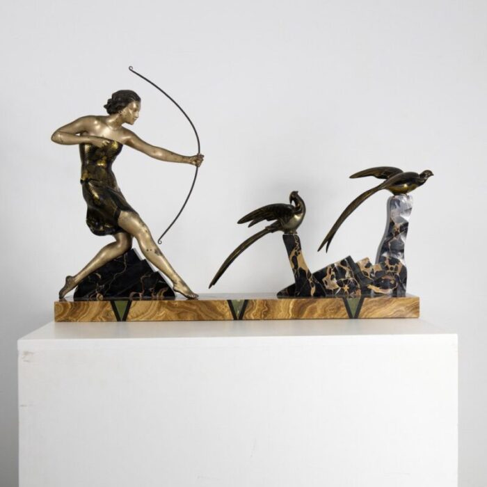 art deco sculpture in marble and bronze from uriano france 1