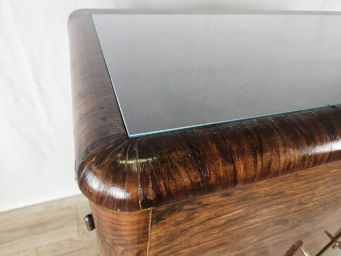 art deco sideboard in walnut root with transparent glass and internal drawers 1930s 1890