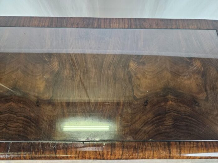 art deco sideboard in walnut root with transparent glass and internal drawers 1930s 3664