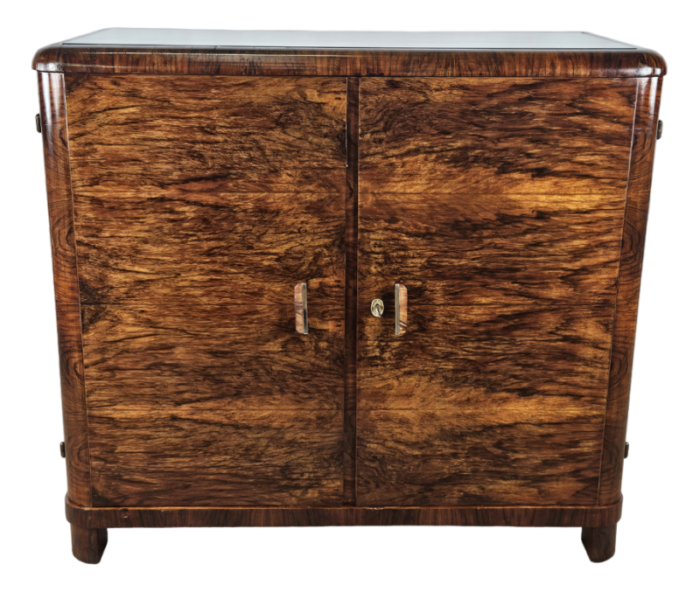 art deco sideboard in walnut root with transparent glass and internal drawers 1930s 9582