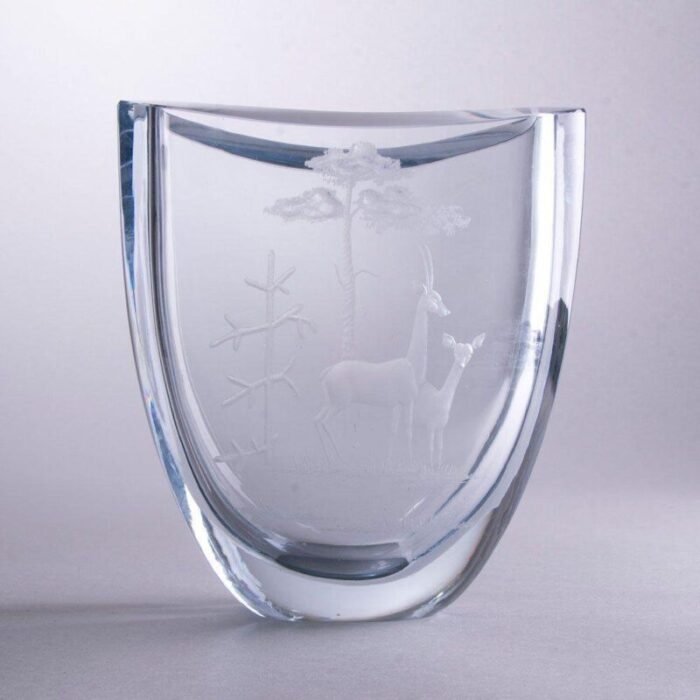 art deco swedish art crystal vase from stroembergshyttan 1930s 2