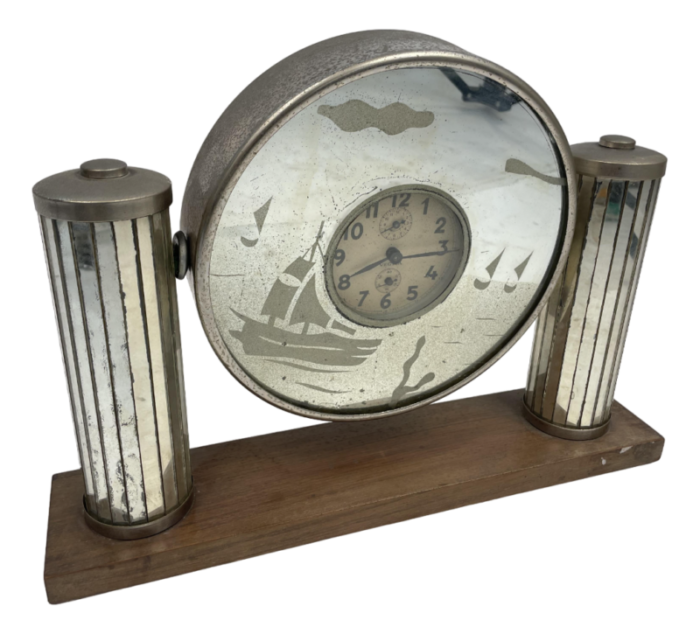 art deco veglia mirror clock 1930s 0723