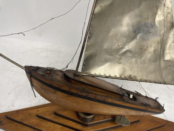 art deco wooden and silver sailing boat 1930s 8322