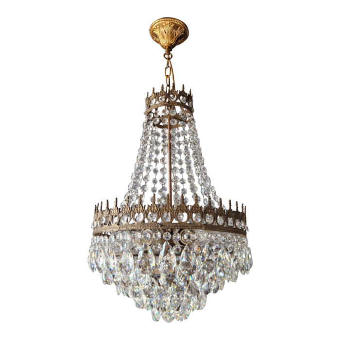 art nouveau brass empire crystal basket chandelier 3880