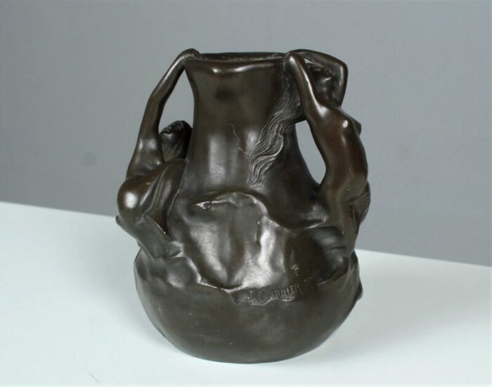 art nouveau figural tin 1900 nudes vase in pewter by j garnier 1890s 1