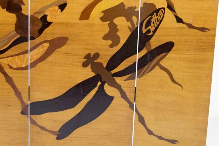 art nouveau folding screen with dragonflies by setbon 1890s 2