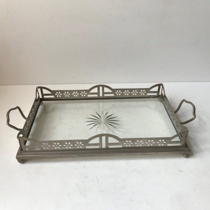 art nouveau tray in glass and silver 19th century 4