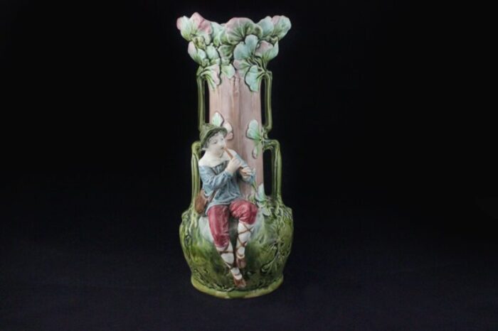 art nouveau vases with children and foliage cecoslovakia 1900s set of 2 10