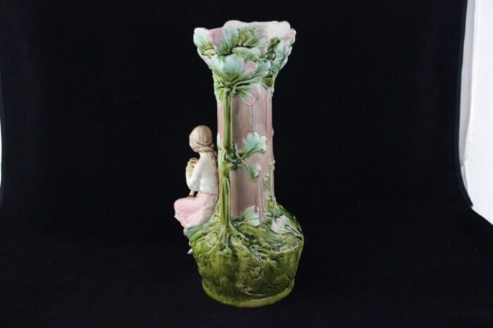 art nouveau vases with children and foliage cecoslovakia 1900s set of 2 7