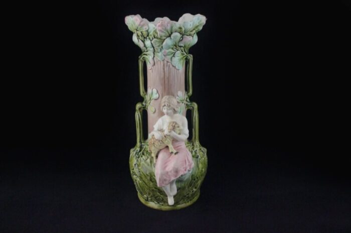 art nouveau vases with children and foliage cecoslovakia 1900s set of 2 8