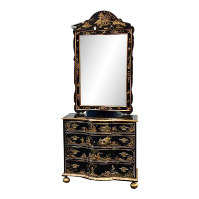 baker furniture co chinoiserie black lacquered dresser and mirror 2441